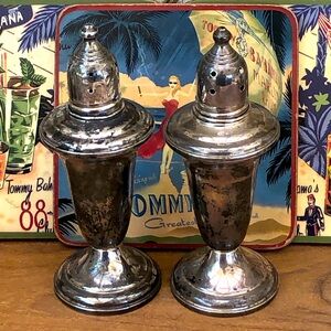 Sterling Silver Vintage Empire Weighted Glass Lined Salt Pepper Shakers